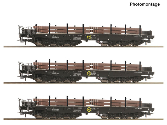 Roco 6600263 NS Sas Heavy Duty Flat Wagon w/Load Set (3) IV HO Gauge