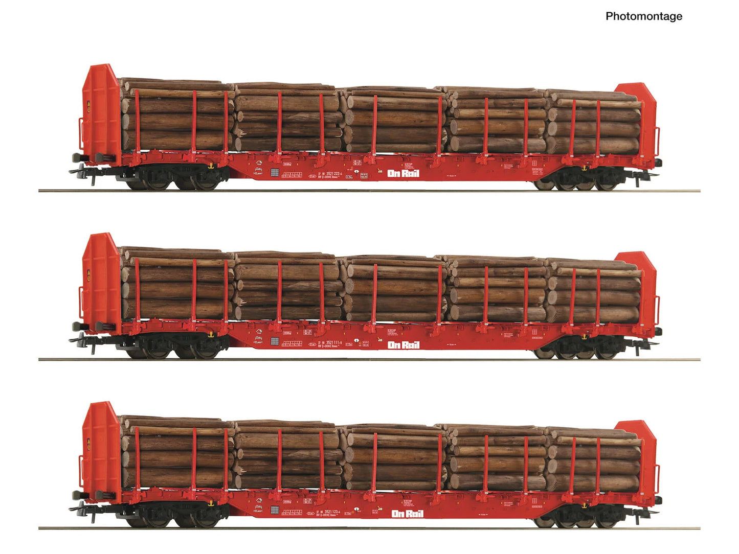 Roco 6600318 OnRail Rnoos Bogie Stake Wagon w/Timber Load Set (3) VI HO Gauge