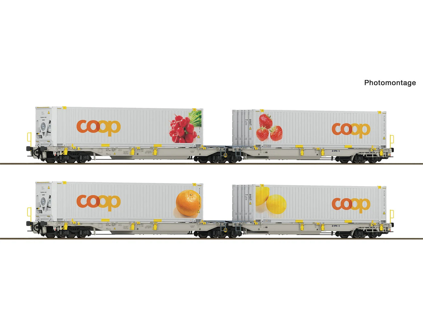 Roco 6600323 railCare T2000 Dbl Pocket Wagon w/Coop Load Set 2 (2) VI HO Gauge