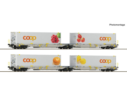 Roco 6600323 railCare T2000 Dbl Pocket Wagon w/Coop Load Set 2 (2) VI HO Gauge