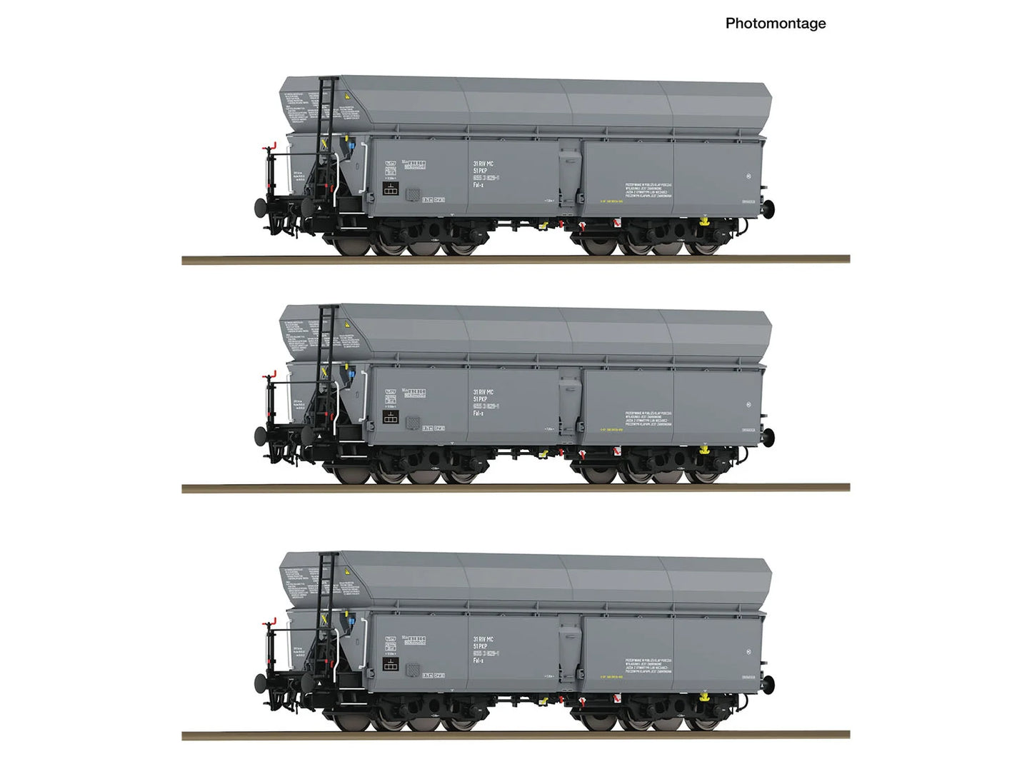Roco 6600324 PKP Wap Self Unloading Hopper Wagon Set (3) IV HO Gauge