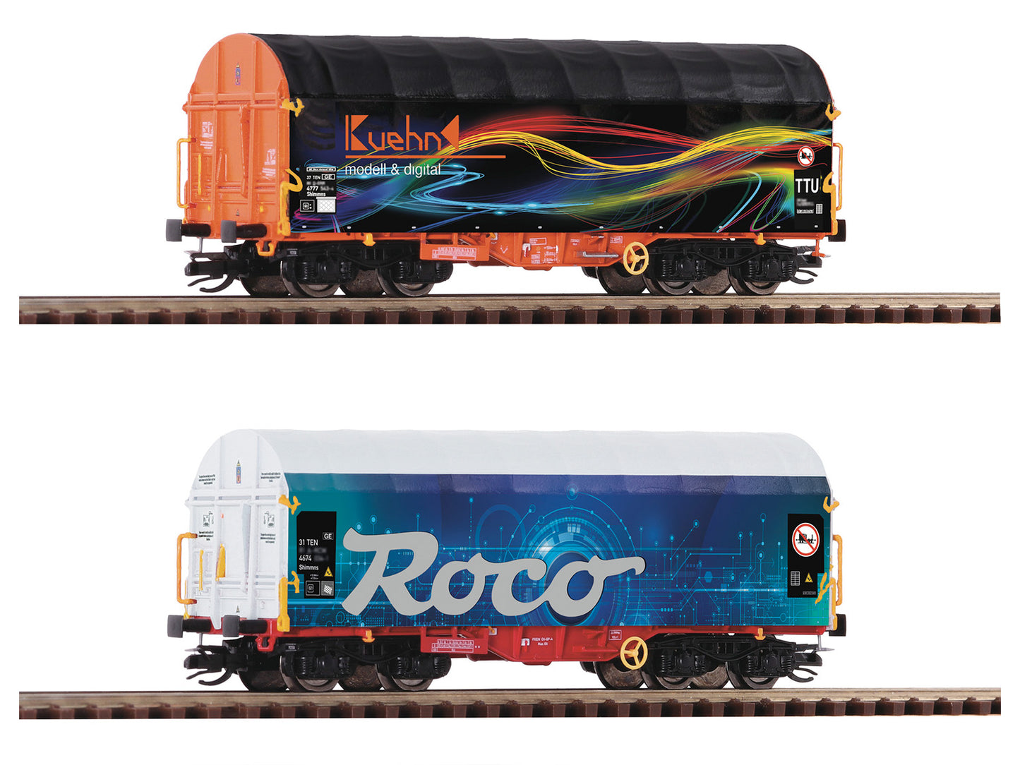 Roco Roco/Kuhn Shimmns Sliding Tarpaulin Wagon Set (2) VI RC6680022 TT Gauge
