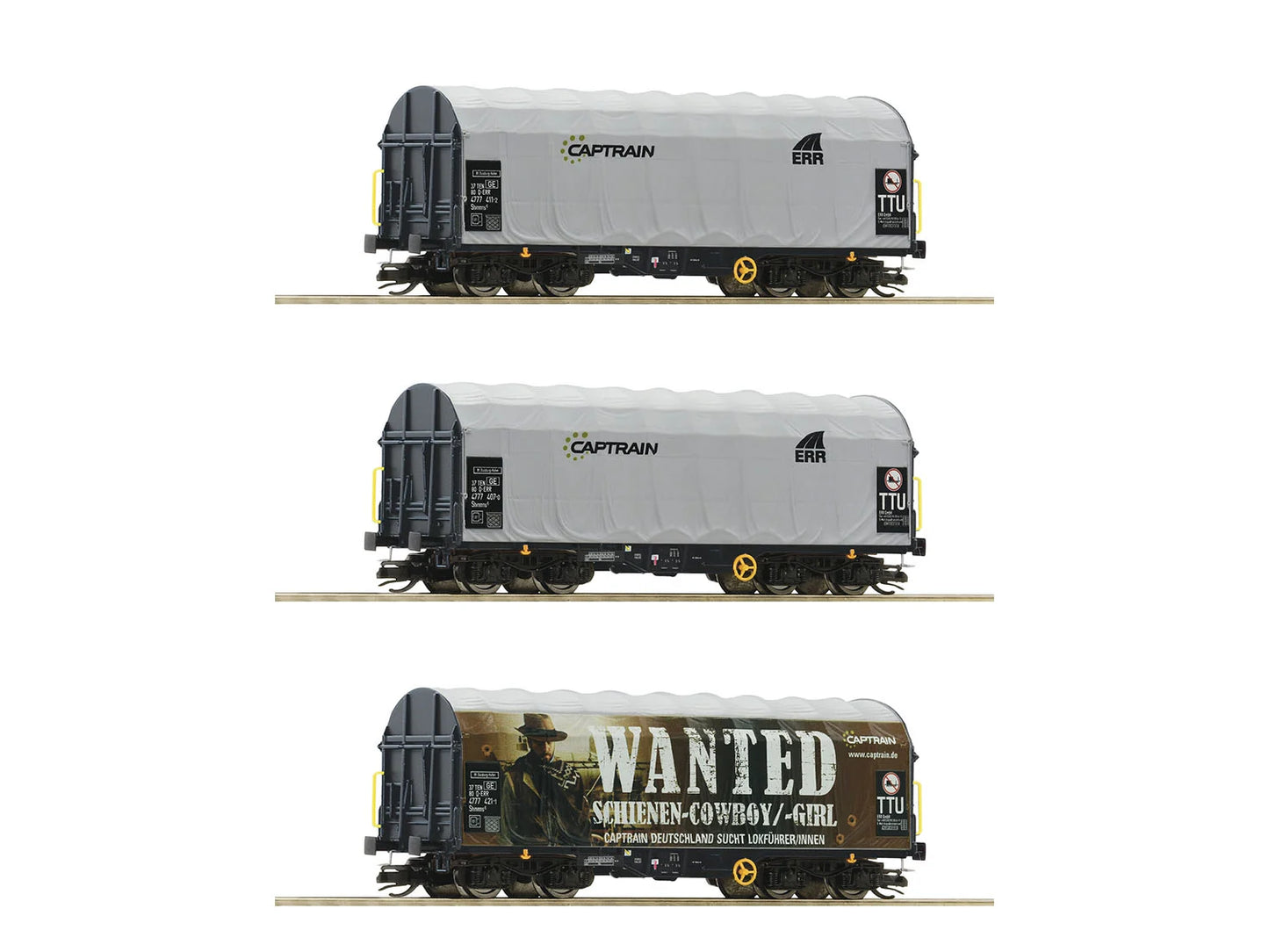 Roco Captrain Shimmns Tarpaulin Wagon Set (3) VI RC6680023 TT Gauge