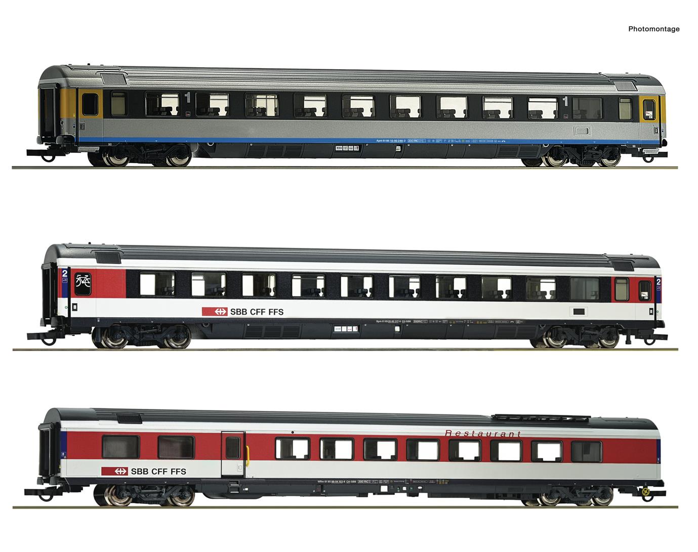 Roco 74021  SBB EC7 Eurocity Coach Set 1 (3) VI HO