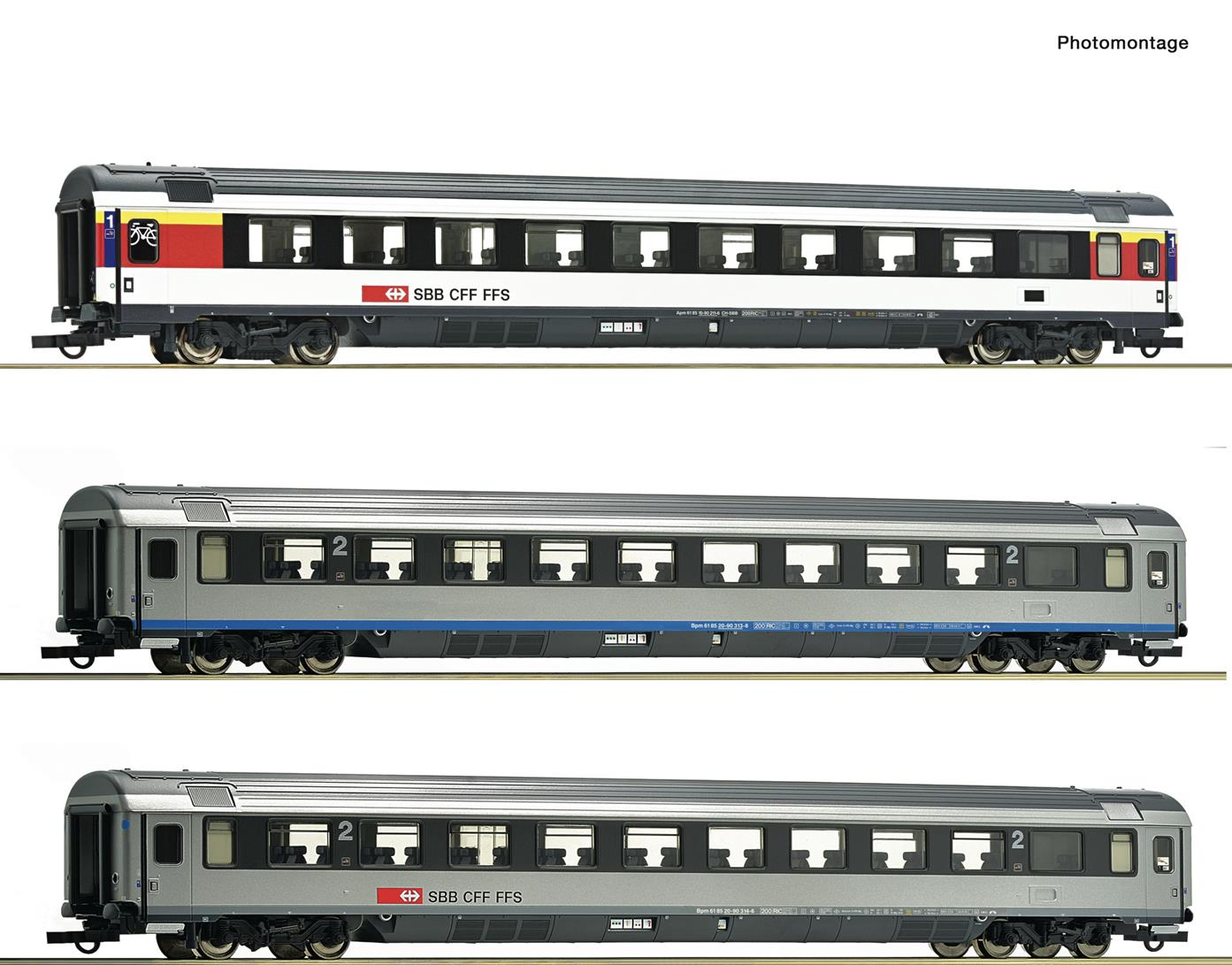 Roco 74022  SBB EC7 Eurocity Coach Set 2 (3) VI HO