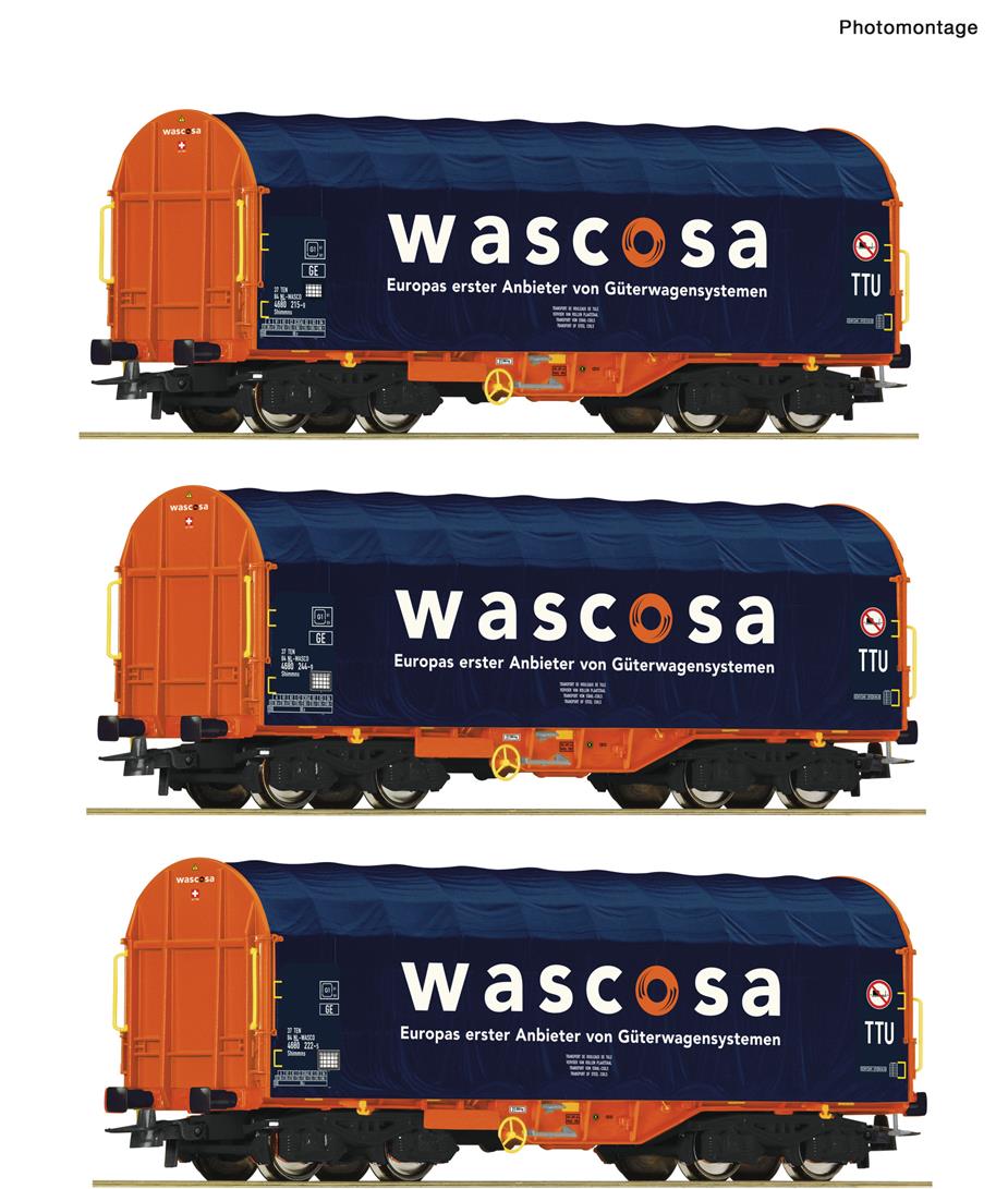 Roco 76009  Wascosa Sliding Tarpaulin Wagon Set (3) VI HO