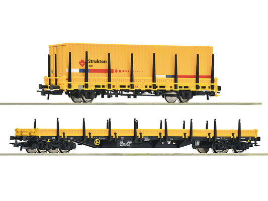 Roco Strukton Rail Kbs/Res Stake Wagon Set (2) VI RC77029 HO Gauge