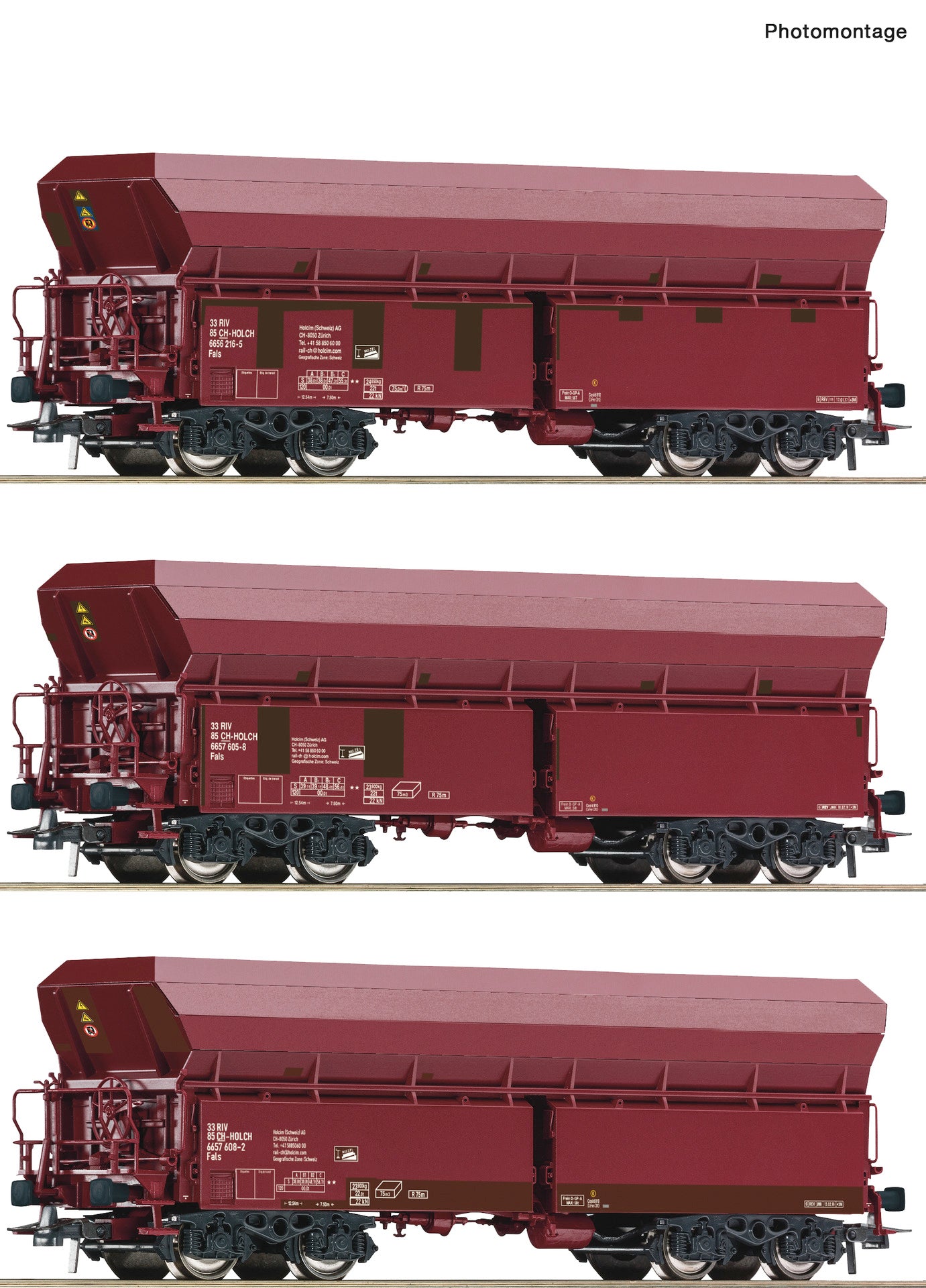 Roco Holcim Fals Self Unloading Hopper Wagon Set (3) V HO Gauge RC77033