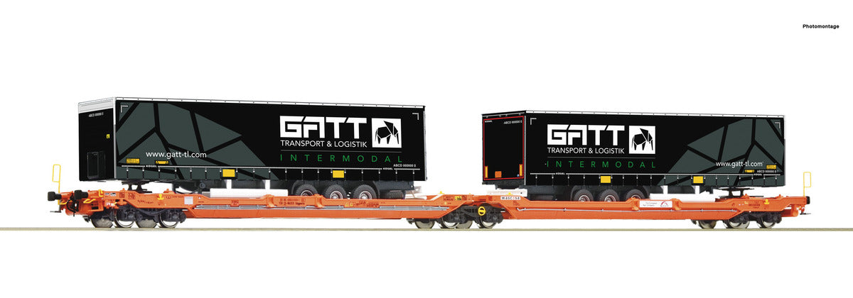 Roco Wascosa Sdggmrs/T3000e Flat Wagon w/Gatt Trailers VI RC77403 HO Gauge