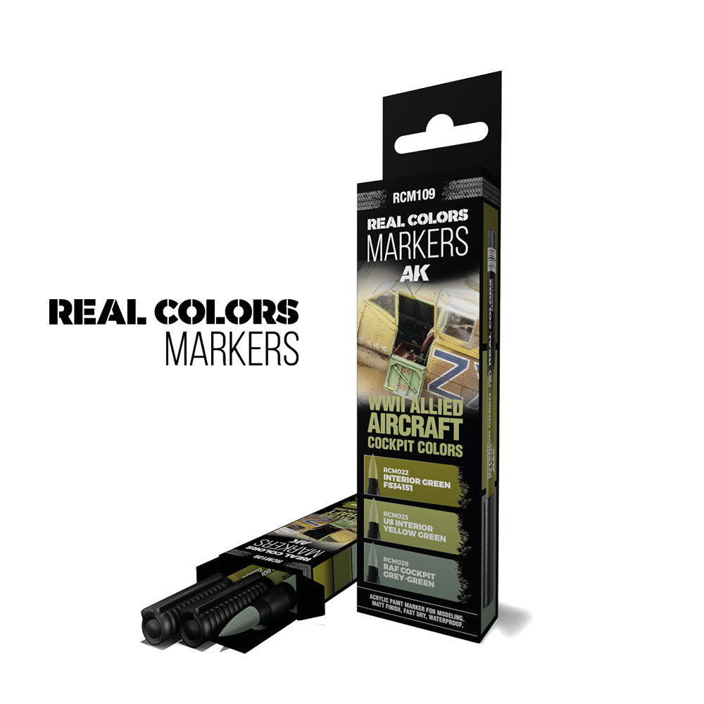 AK Interactive Real Colours Markers - WWII Allied Aircraft Cockpits 3 Set RCM109