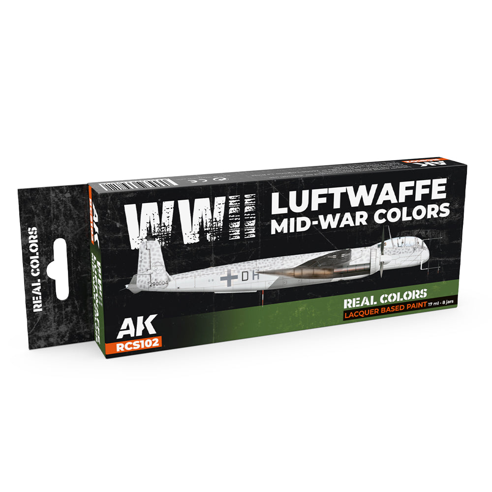 AK Interactive RCS102 WWII Luftwaffe Mid-War Colours Lacquer-Based Paint Set
