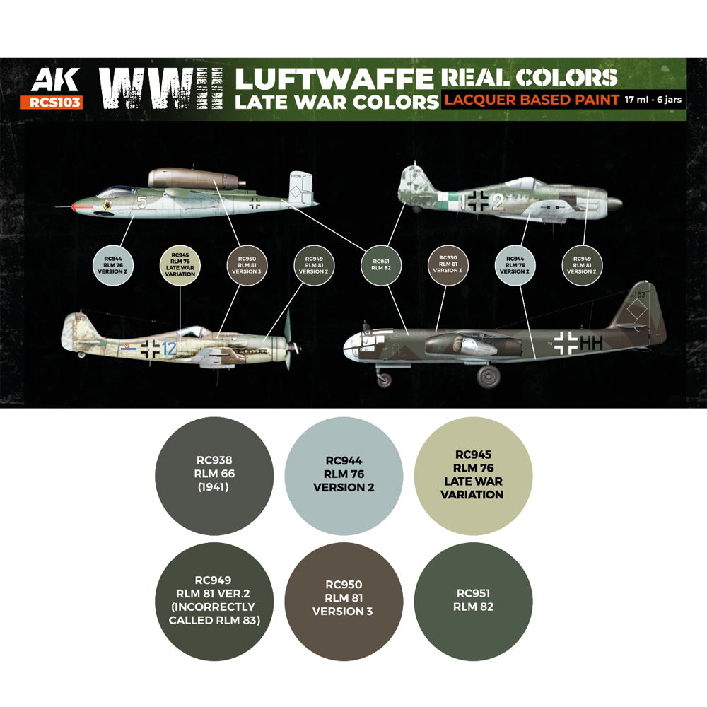 AK Interactive RCS103 WWII Luftwaffe Late War Colours Lacquer-Based Paint Set