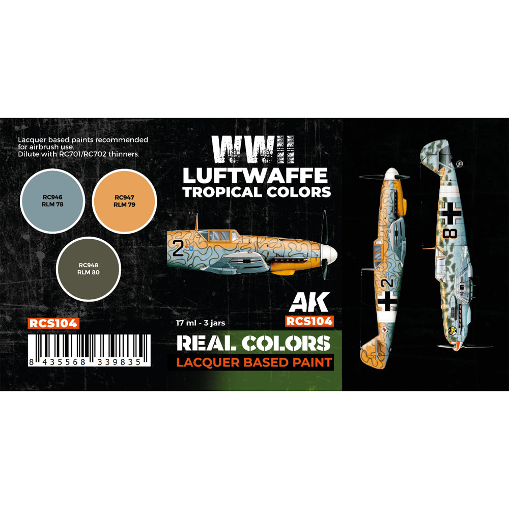 AK Interactive RCS104 WWII Luftwaffe Tropical Colours Lacquer-Based Paint Set