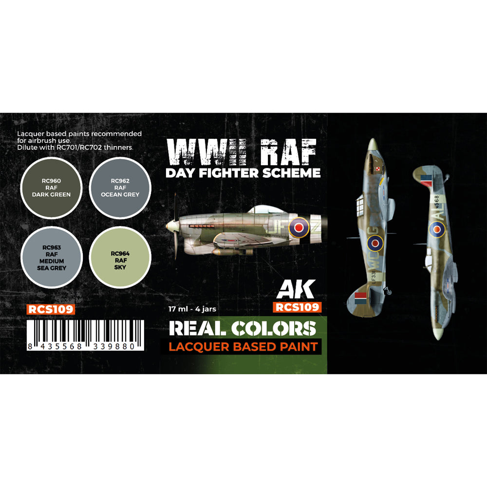 AK Interactive RCS109 WWII RAF Day Fighter Scheme Lacquer-Based Paint Set