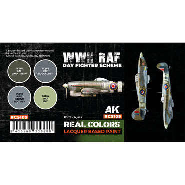 AK Interactive RCS109 WWII RAF Day Fighter Scheme Lacquer-Based Paint Set