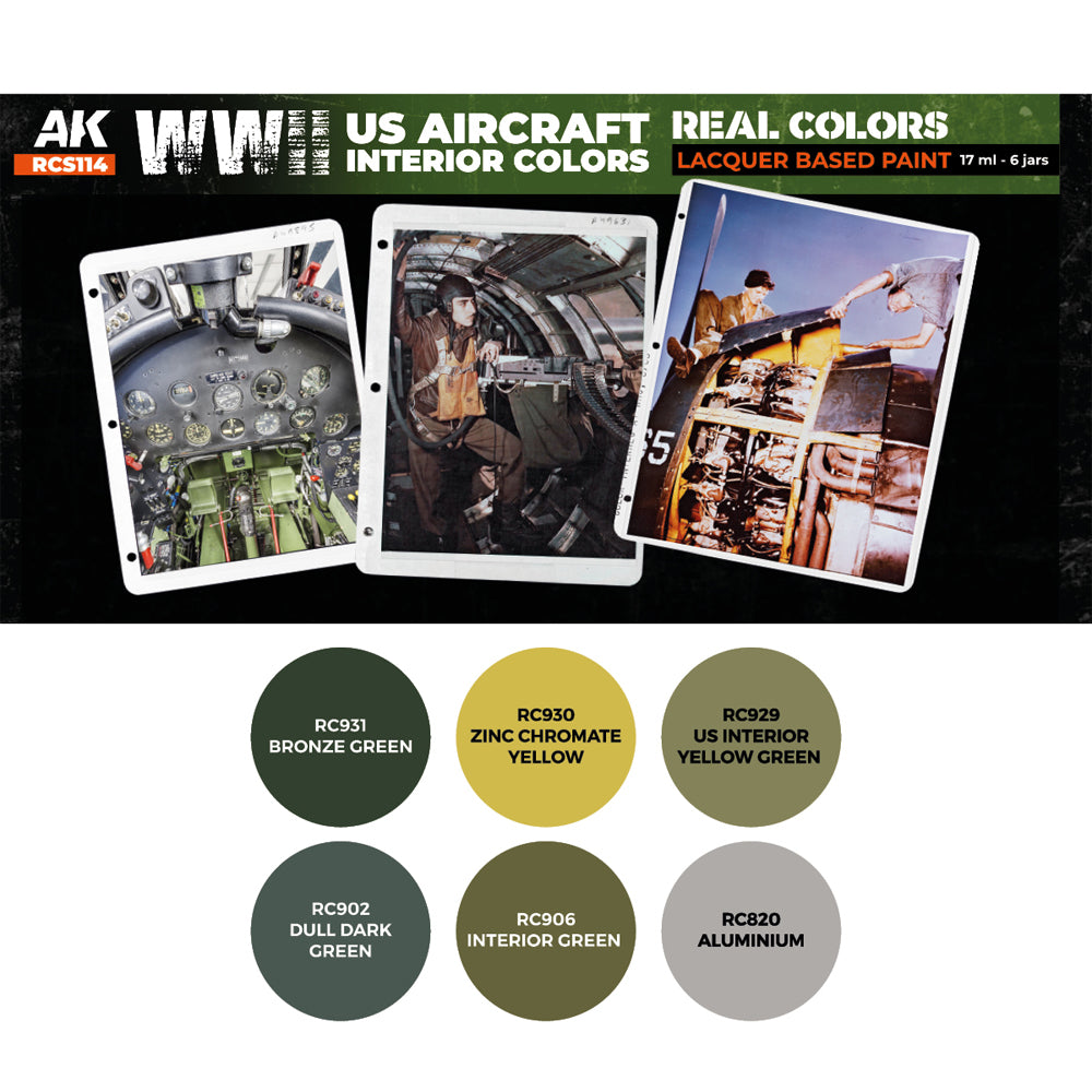 AK Interactive RCS114 WWII US Aircraft Interior Colours Lacquer-Based Paint Set