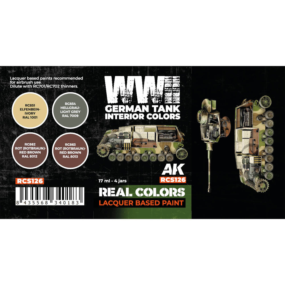 AK Interactive RCS126 WWII German Tank Interior Colours Lacquer-Based Paint Set