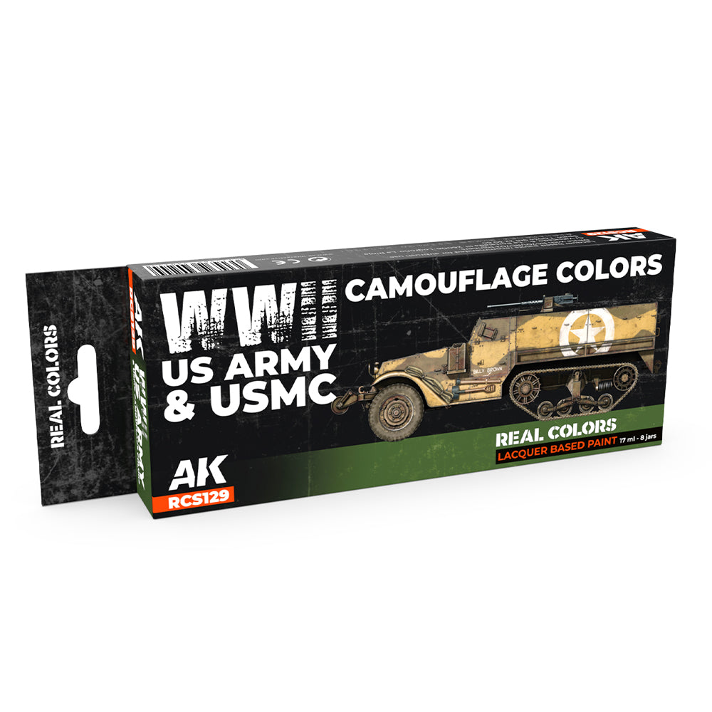AK Interactive RCS129 WWII US Army & USMC Camouflage Lacquer-Based Paint Set