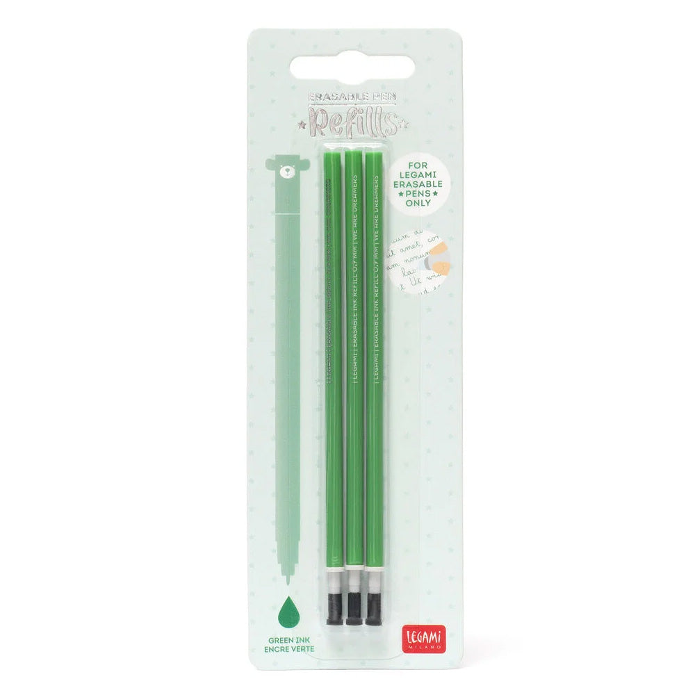 Legami Erasable Pen Refill - Green Ink - 3-Pack