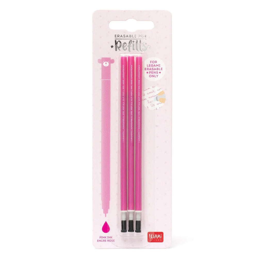 Legami Erasable Pen Refill - Pink Ink - 3-Pack