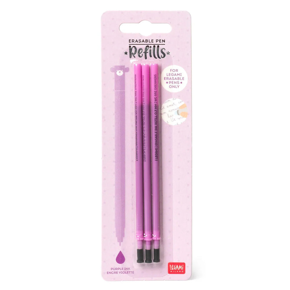 Legami Erasable Pen Refill - Purple Ink - 3-Pack
