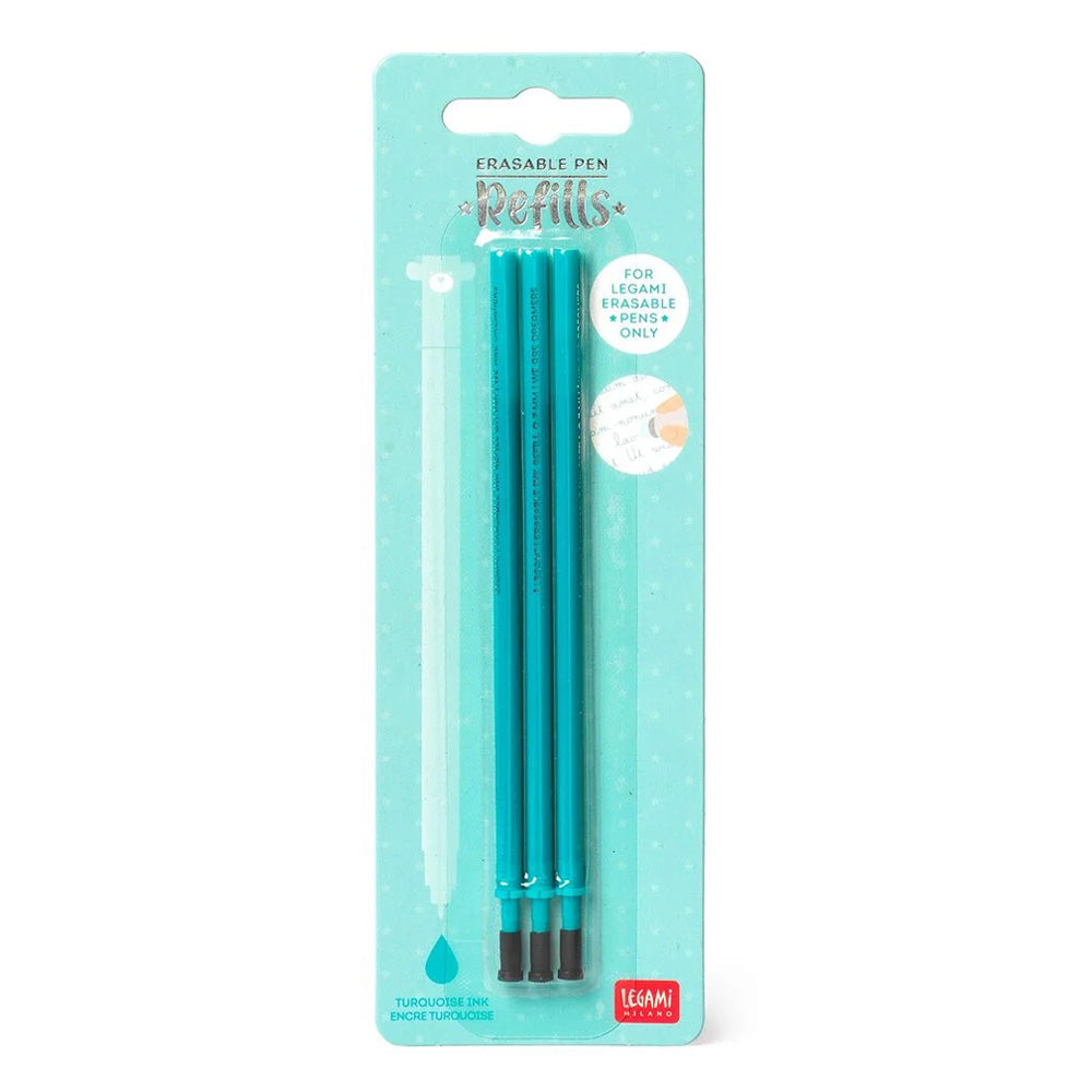 Legami Erasable Pen Refill - Turquoise Ink - 3-Pack