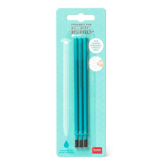 Legami Erasable Pen Refill - Turquoise Ink - 3-Pack