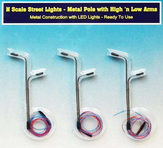 Rock Island Hobby 13103 US Street Light Metal Pole w/High & Low Arms (3) N Gauge