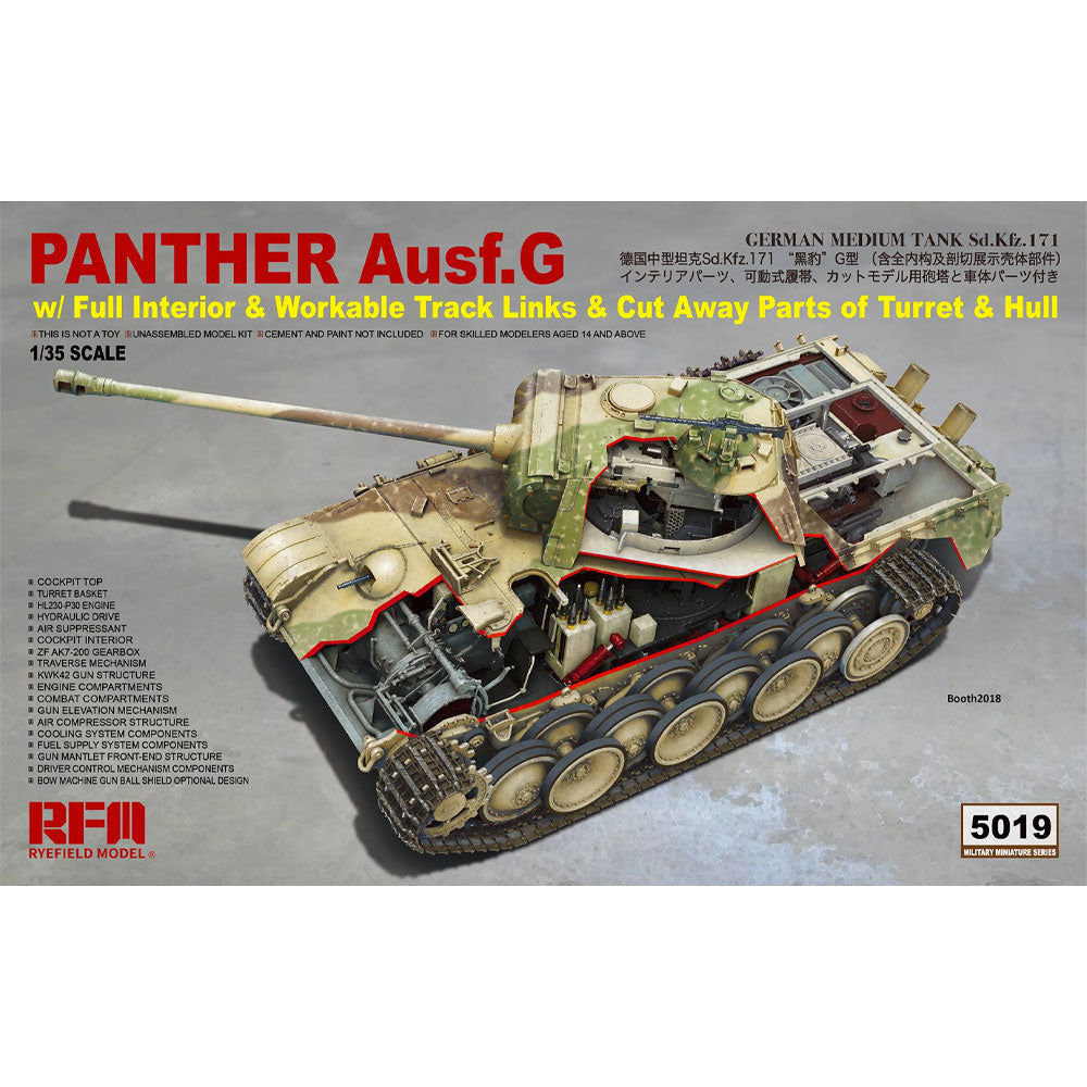 Ryefield Models 5019 Panther Ausf.G Tank 1:35 Plastic Model Tank Kit