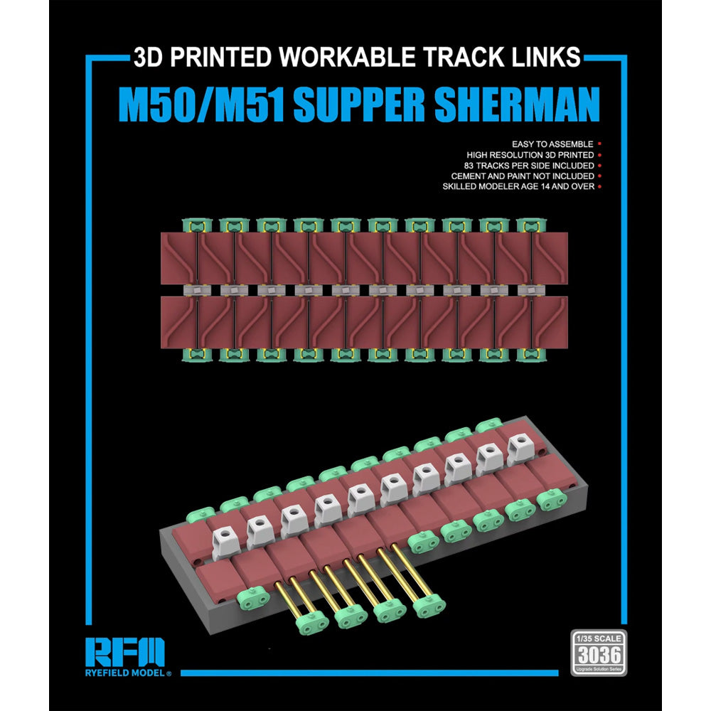 Ryefield Models 3036 M50/M51 Super Sherman 3D Printed 1:35 Workable Track Links