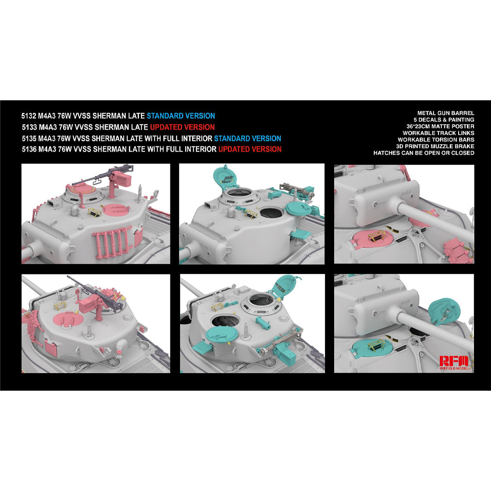 Ryefield Models 5132 M4A3 76W VVSS Sherman Late (Standard) 1:35 Model Kit