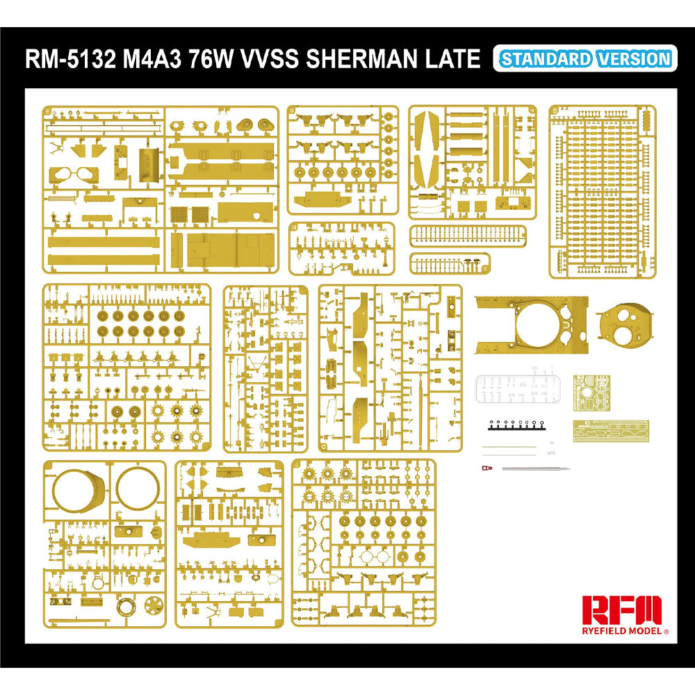 Ryefield Models 5132 M4A3 76W VVSS Sherman Late (Standard) 1:35 Model Kit