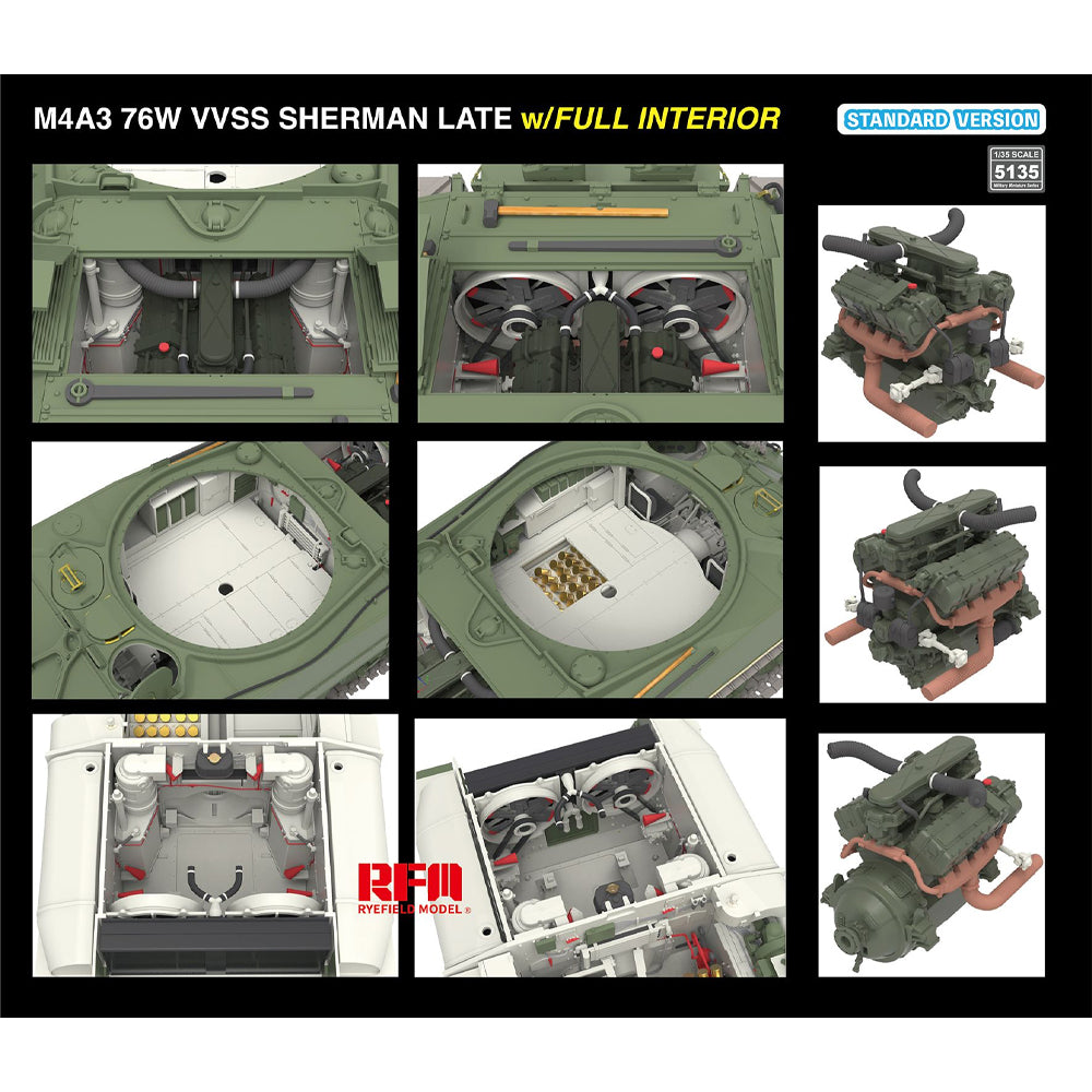 Ryefield Models 5135 M4A3 76W VVSS Sherman Late w/Interior Stand. 1:35 Model Kit