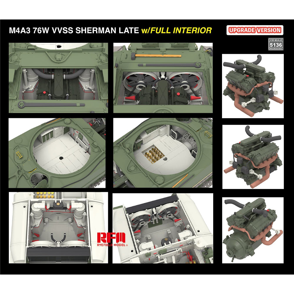Ryefield Models 5136 M4A3 76W VVSS Sherman Late w/Interior Upgra. 1:35 Model Kit