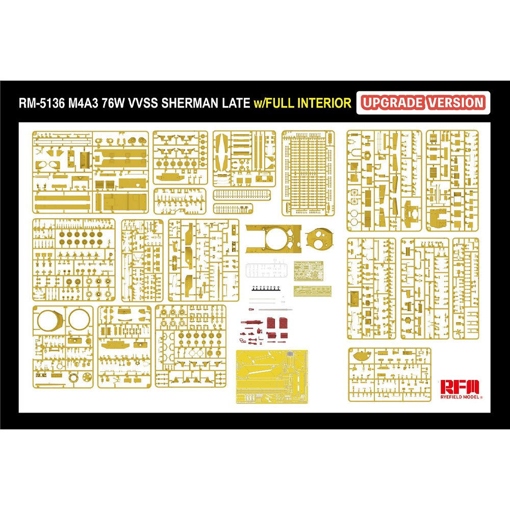Ryefield Models 5136 M4A3 76W VVSS Sherman Late w/Interior Upgra. 1:35 Model Kit