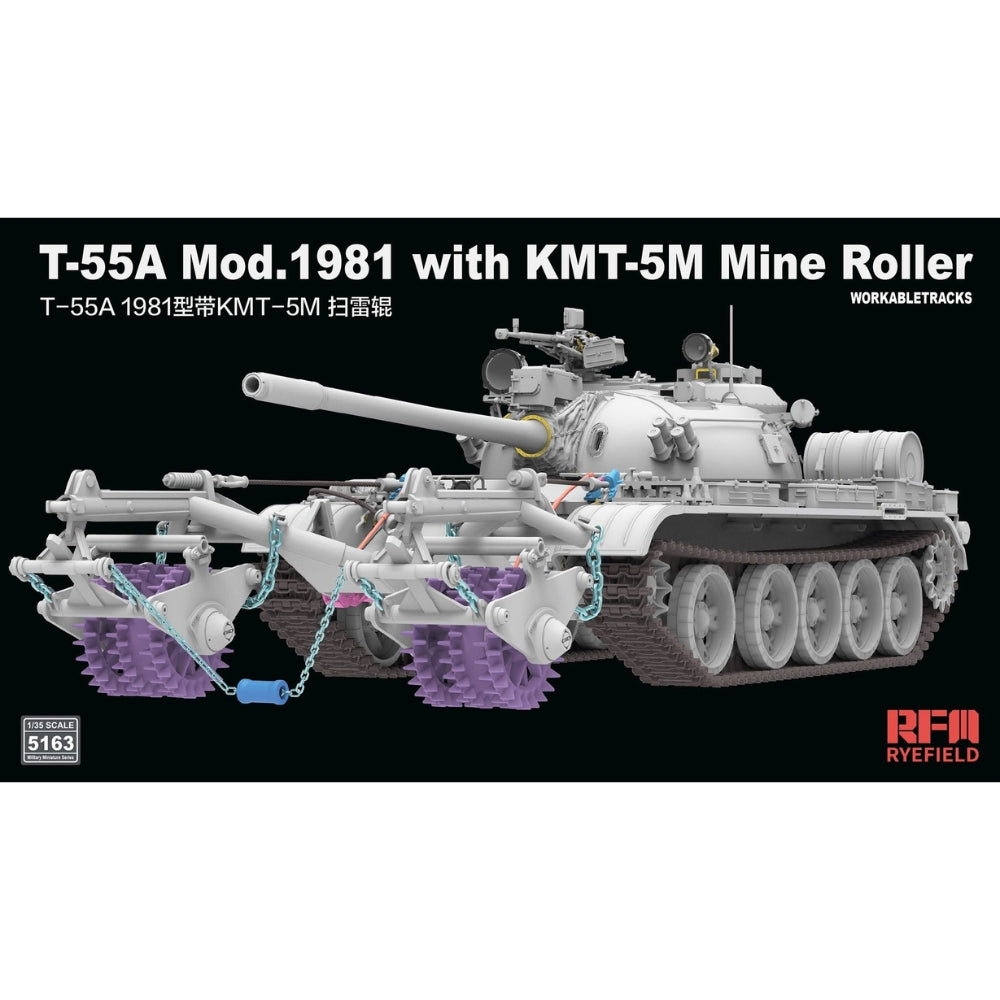 Ryefield 5163 T-55A Model 1981 with KMT-5M Mine Roller Tank 1:35 Model Kit