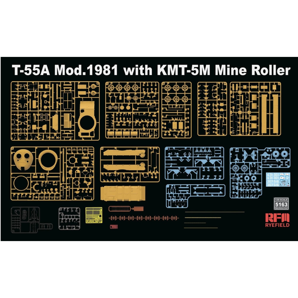 Ryefield 5163 T-55A Model 1981 with KMT-5M Mine Roller Tank 1:35 Model Kit
