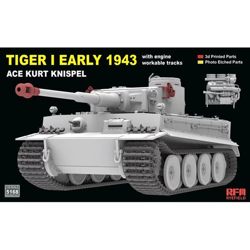 Ryefield 5168 Tiger I Early 1943 Ace Kurt Knispel w/Engine 1:35 Model Kit