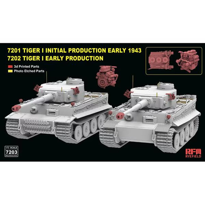 Ryefield 7203 Tiger I Initial and Early Production 2in1 1:72 Model Kit