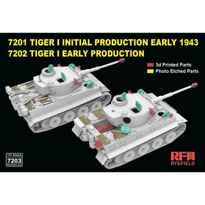 Ryefield 7203 Tiger I Initial and Early Production 2in1 1:72 Model Kit