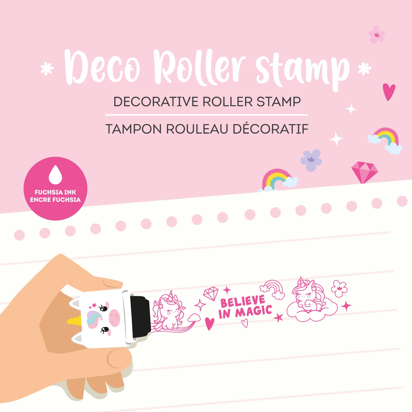 Legami Deco Roller Stamp Decorative Roller Stamp - Unicorn - Fuchsia