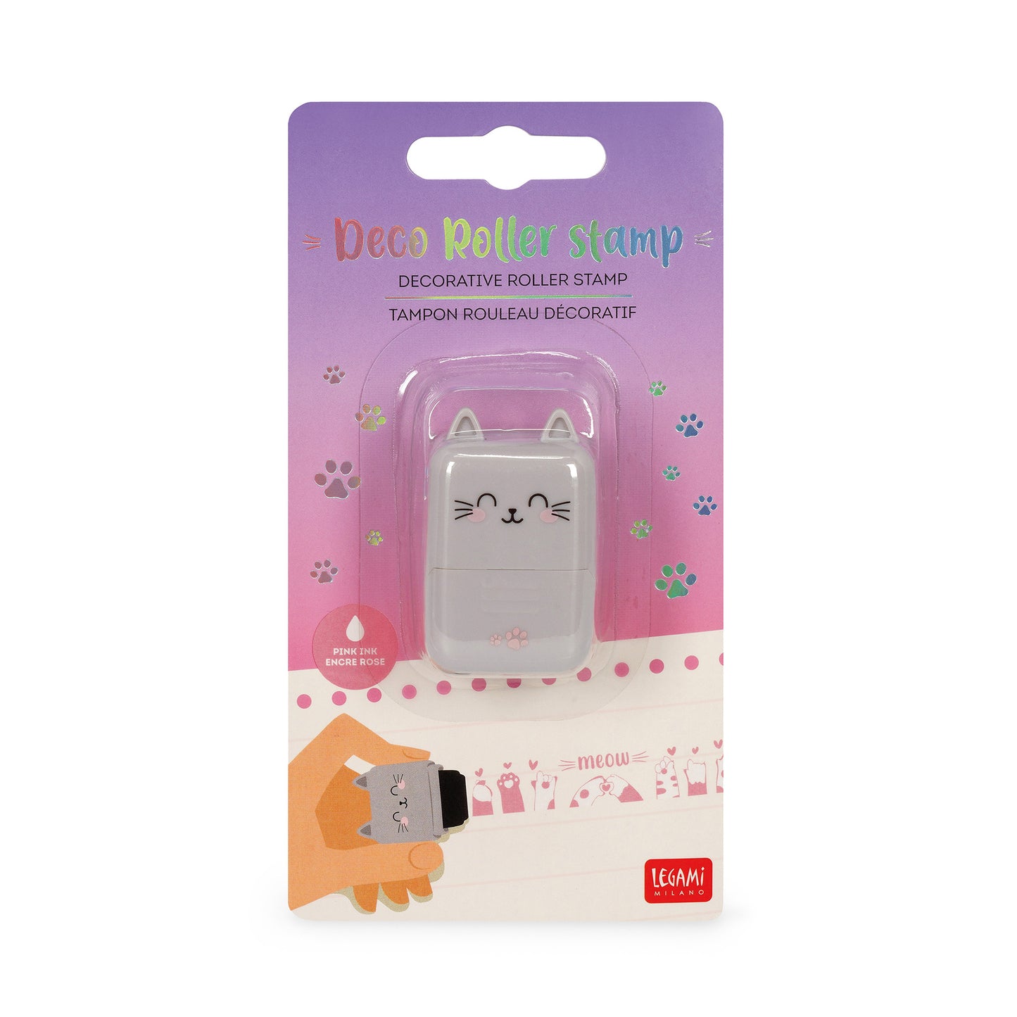 Legami Deco Roller Stamp Decorative Roller Stamp - Kitty - Pink Ink