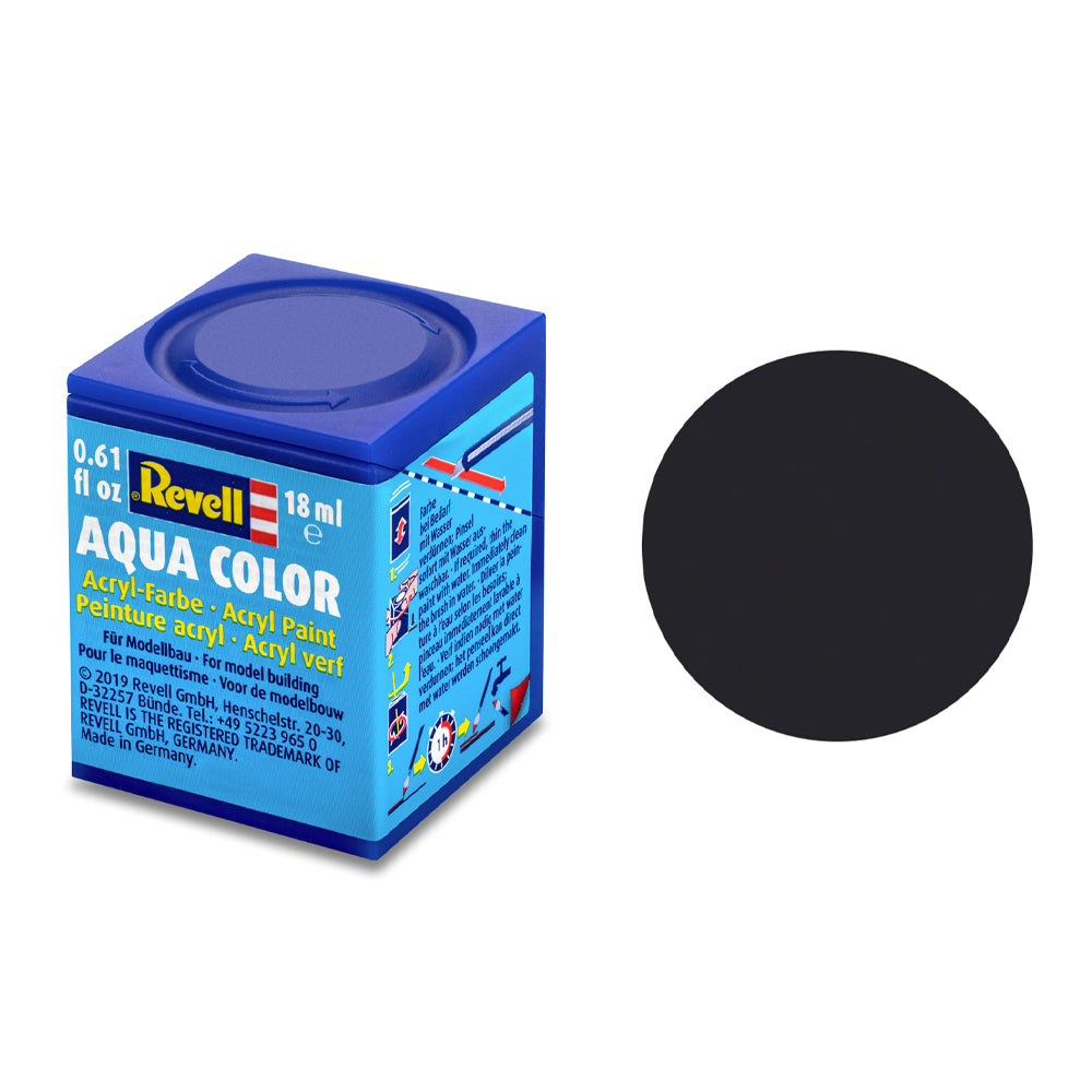 Revell Matt Tar Black (RAL 9021) Aqua Colour Acrylic18ml Model Paint No.6