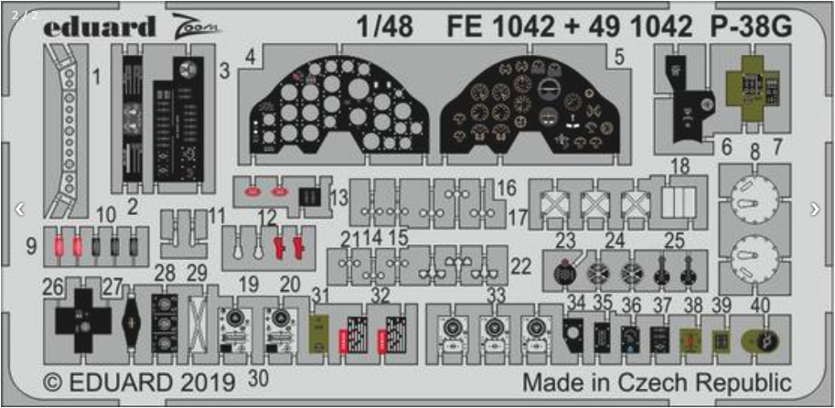 Eduard 491042 Etched Aircraft Detailling Set 1:48 Lockheed P-38G Lightning