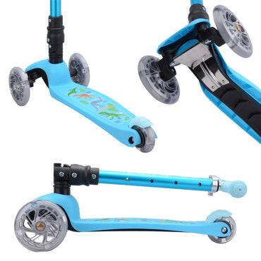 BOLDCUBE Teeny Fold: Dinosaur (Blue) 3-Wheel Scooter Age 2-8