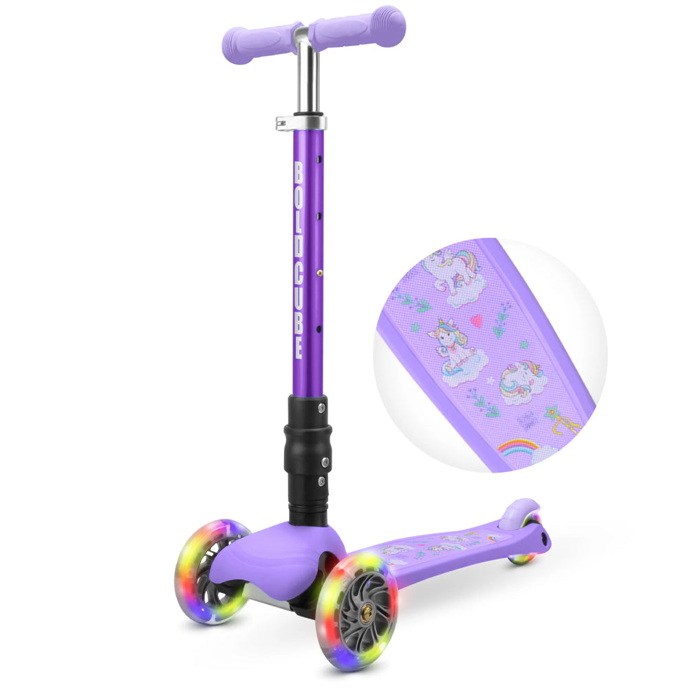 BOLDCUBE Teeny Fold: Unicorn (Purple) 3-Wheel Scooter Age 2-8