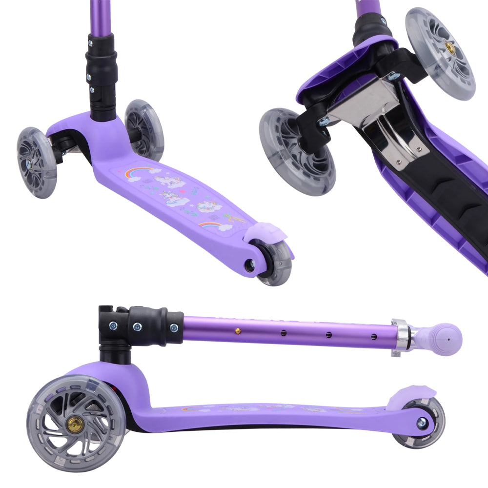 BOLDCUBE Teeny Fold: Unicorn (Purple) 3-Wheel Scooter Age 2-8