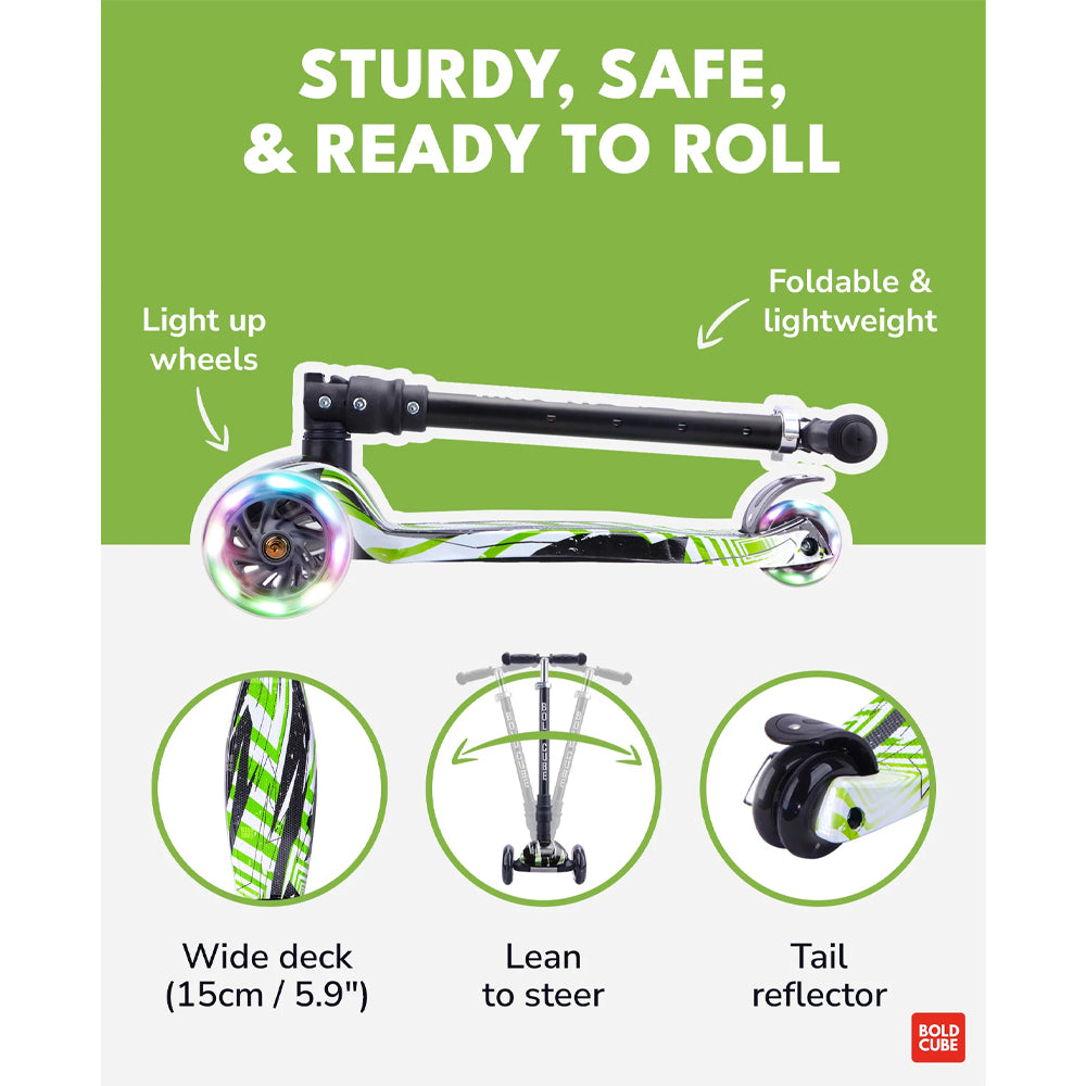 BOLDCUBE Big 3 Wheel Scooter: Swift Green Age 5-10