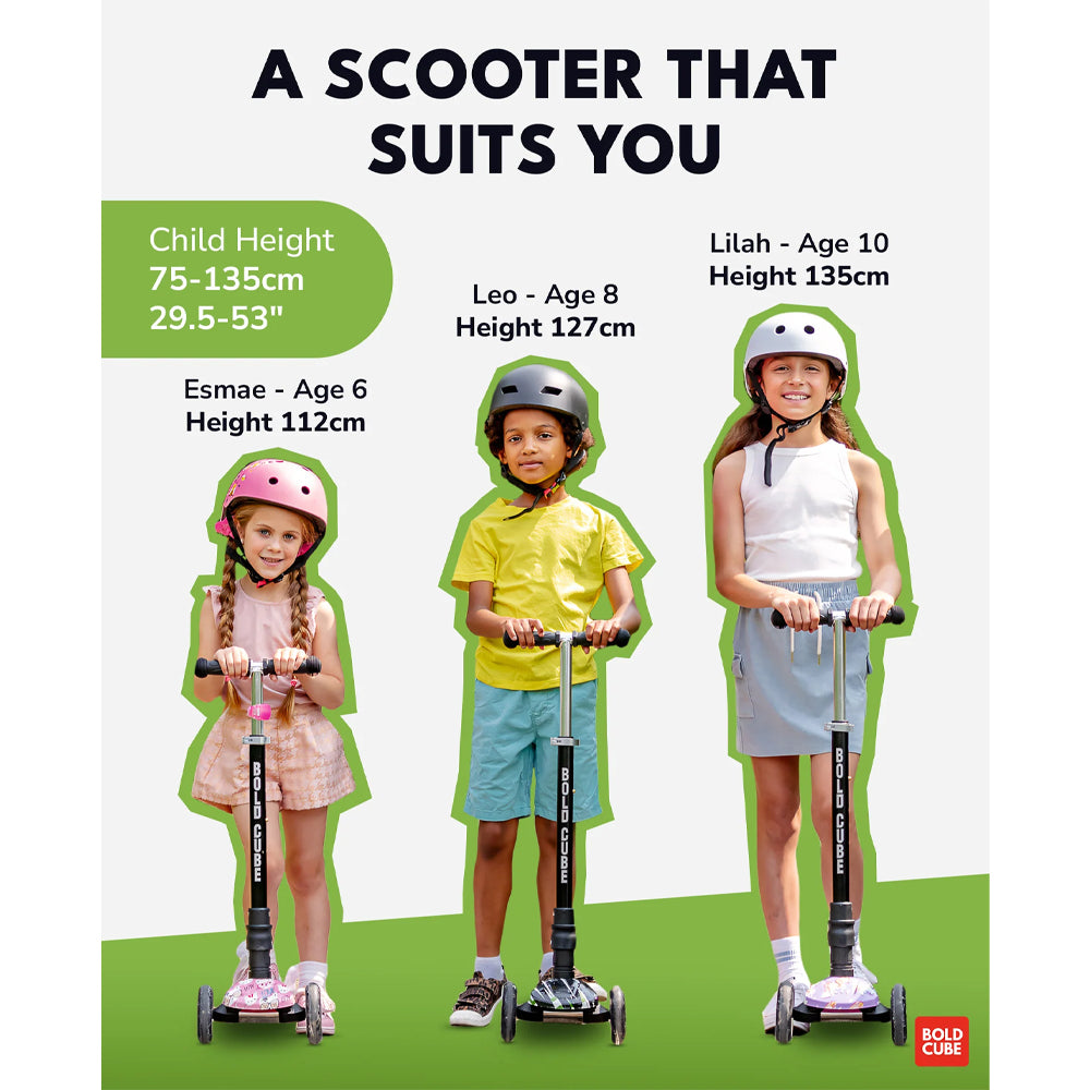 BOLDCUBE Big 3 Wheel Scooter: Swift Green Age 5-10