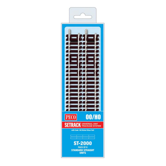 PECO ST-2000 Standard Straight 168mm 8-Pack ST-200 Setrack OO/HO Track